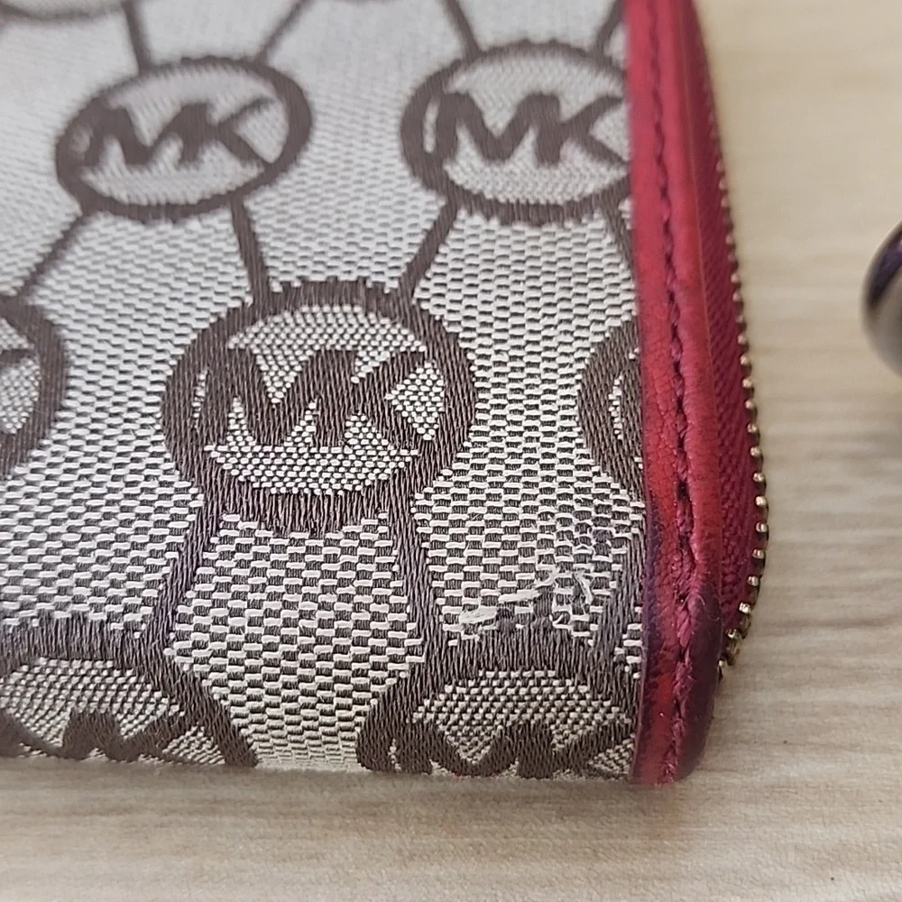 Michael Kors Brown Red Signature Canvas Wallet